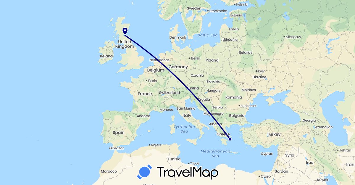 TravelMap itinerary: driving in United Kingdom, Greece (Europe)